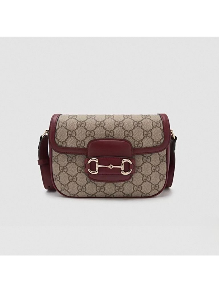Gucci Gg Supreme Monogram Horsebit 1955 Flap Bag Beige Ebony Rosso Ancora 815205